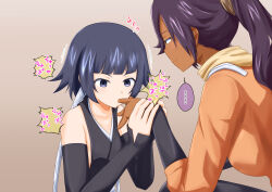 black_hair bleach dialogue femdom femsub finger_in_mouth finger_sucking finger_to_mouth japanese_text na_shacho soi_fon text translation_request yoruichi_shihoin rating:Questionable score:10 user:Mattlau04