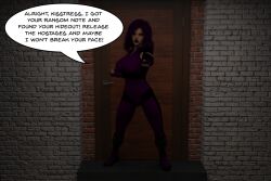3d amaryst_(theheckle) breasts costume dialogue female_only large_breasts original purple_hair text theheckle rating:Questionable score:8 user:theheckle