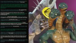 3d caption clavi_(thalarynth) claws dialogue dragon femdom furry horns hydra lizard_boy malesub mask multiple_heads muscle_boy original scalie snake_boy spiral text thalarynth_(manipper) trai_(thalarynth) wings rating:Explicit score:9 user:Thalarynth