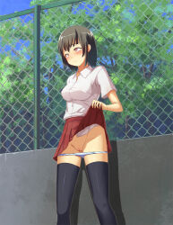breasts brown_hair crossed_eyes dazed empty_eyes female_only femsub happy_trance large_breasts lillytank_(manipper) manip original pussy red_eyes school_uniform short_hair skirt skirt_lift solo undressing rating:Explicit score:81 user:hypno