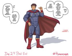  absurdres cape denial hypno_neet hypnovember male_only muscle_boy super_hero text white_background  rating:safe score: user:hypnorgasm