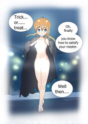 blonde_hair bottomless breasts censored comic empty_eyes femsub halloween nude original pumpkin tagme text topless wei88 rating:Questionable score:68 user:wei88