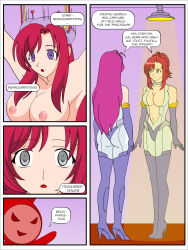 bodysuit boots bottomless breasts collar comic corruption empty_eyes femsub grey_eyes happy_trance hatsuho_kazami helmet high_heels hypnotic_accessory jimryu large_breasts long_hair maledom marie_(please_teacher) milf mizuho_kazami mother_and_daughter nude please_teacher! purple_eyes purple_hair red_hair robot robotization short_hair standing standing_at_attention tech_control text thigh_boots topless rating:Questionable score:130 user:StepfordCrimson