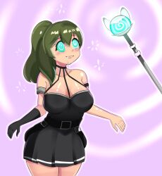  cleavage drool femsub frieren:_beyond_journey's_end green_hair ponytail ring_eyes smeef spiral staff ubel_(frieren:_beyond_journey's_end)  rating:safe score: user:zzzzzulu