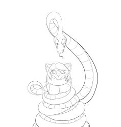 breasts cat_girl coils disney expressionless femsub furry greyscale hypnofur kaa monochrome ring_eyes simple_background snake the_jungle_book rating:questionable score: user:hypno