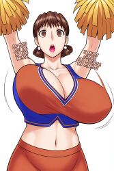 ai_art bouncing_breasts breasts brown_eyes brown_hair cheerleader cleavage collarbone drool earrings empty_eyes expressionless female_only femsub huge_breasts lipstick maledom manip midriff milf minimimic_(generator) minimimic_(manipper) mom_(jinsuke) mom_is_my_doll mother_and_son navel open_mouth short_hair simple_background skirt stable_diffusion_(ai) text white_background rating:Questionable score:114 user:MiniMimic