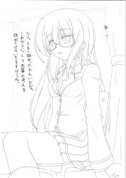 dazed empty_eyes expressionless femsub glasses greyscale long_hair monochrome ohazikihime open_mouth original school_uniform text translated rating:Safe score:7 user:hypno