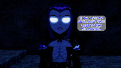 3d black_hair clothed covered_with_cum cum cum_on_body cum_on_face dc_comics dialogue dogdog empty_eyes english_text expressionless female_only femsub goth maid mantra purple_hair raven solo text white_eyes whitewash_eyes rating:Explicit score:3 user:Bootyhunter69