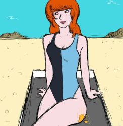 beach breasts cleavage female_only femsub happy_trance hypnostink large_breasts motor_mania one-piece_swimsuit orange_hair original red_eyes ring_eyes sitting sunscreen swimsuit rating:Questionable score:16 user:Sleepyhead97