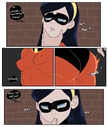 absurdres black_hair blue_eyes breasts comic dialogue disney drool empty_eyes expressionless femsub inuyuru long_hair maledom mask open_mouth spanking super_hero text the_incredibles violet_parr western rating:Questionable score:162 user:AcidPanic