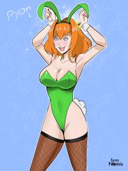  breasts bunnysuit cuffs drool femsub freckles gully_bell_(syas-nomis) large_breasts red_hair syas-nomis symbol_in_eyes  rating:questionable score: user:jabberwocky