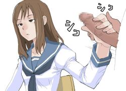 brown_eyes brown_hair dazed empty_eyes femsub handjob hatsu lillytank_(manipper) long_hair maledom penis school_uniform rating:Explicit score:42 user:hypno