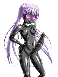 aoba_suzukaze blush bodysuit censored corruption erect_nipples erection futa_only futanari glowing glowing_eyes happy_trance licking mask new_game! penis purple_eyes purple_hair simple_background slime smile solo surprised tongue tongue_out twintails rating:Explicit score:36 user:Sleepyhead97