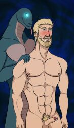 abs beard blonde_hair blush bottomless cum drool edér_teylecg erection furry glowing glowing_eyes male_only maledom malesub misterchi muscle_boy naga_boy nude penis pillars_of_eternity pubic_hair short_hair snake_boy standing topless rating:explicit score: user:hypnorgasm