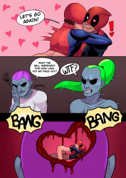 aphrodisiac blood bottomless comic deadpool death erection frottage green_hair grey_skin gun heart_eyes hypnotic_drink kissing magnta male_only maledom malesub marvel_comics mask penis pink_hair smile spider-man spider-man_(series) super_hero text wounds yaoi rating:Explicit score:8 user:Hypnorgasm
