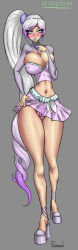 alternate_costume bimbofication blue_hair breast_expansion breasts cameltoe cleavage female_only femsub happy_trance heart heart_eyes high_heels large_breasts large_lips lipstick long_hair long_nails plasmid ponytail pussy_juice rwby short_shorts symbol_in_eyes weiss_schnee white_eyes white_hair rating:Questionable score:94 user:DarkTsubaki