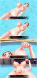 3d absurdres bath bottomless breasts brown_hair comic custom_maid_3d_2 dialogue empty_eyes english_text expressionless eyeshadow female_only femsub hard_translated huge_breasts kamen_writer_mc lipstick makeup masturbation nipple_piercing nipples nude purple_lipstick rika_(made_to_order) sequence text topless water rating:Explicit score:24 user:JustChilling