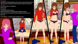 3d altered_perception barefoot brown_eyes brown_hair collar comic consensual dialogue doa empty_eyes female_only femdom femsub glasses green_eyes hiroko_homura koikatsu! mantra nozomi_akemi penlight pink_hair smile socks standing standing_at_attention text underwear undressing wholesome rating:Safe score:41 user:Angela_DeMille