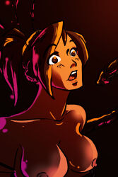 breasts brown_hair cables expressionless femsub headphones large_breasts neo-edo-exican open_mouth original ponytail short_hair tech_control topless transformers rating:questionable score: user:mindwipe