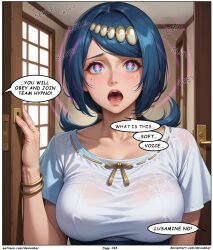ai_art blue_hair devianbar dialogue empty_eyes femsub hypnotized_hypnotist lana's_mother large_breasts lusamine nintendo pokemon team_hypno text wicke rating:Safe score:4 user:Proyecto38