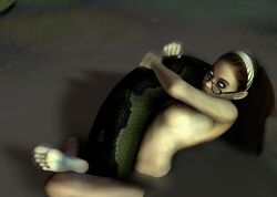 3d barefoot bottomless breasts brown_hair crossed_legs erect_nipples eye_roll female_only femsub glasses hair_band happy_trance hug kaa_eyes long_hair mole nipples nude rh70 snake topless water rating:Questionable score:43 user:tempName
