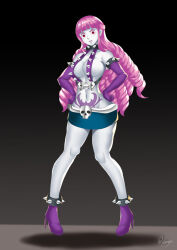 breasts cleavage corruption curly_hair fairy_tail femsub gloves haryudanto high_heels large_breasts long_hair looking_at_viewer one_piece opera_gloves perona pink_hair rock_of_succubus solo studded_collar tattoo rating:Questionable score:50 user:TheGoodShank