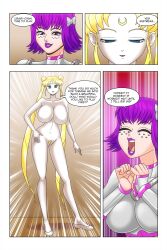 bare_shoulders blue_eyes bottomless bow comic discolored_nipples empty_eyes femdom femsub freckles hair_buns happy_trance kimberly_smith_(daveyboysmith9) large_breasts long_hair original pubic_hair purple_eyes purple_hair sailor_moon sailor_moon_(series) short_hair smile text topless twintails wadevezecha rating:Explicit score:51 user:daveyboysmith9