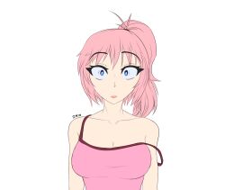bare_shoulders breasts cleavage clothed collarbone crystal_(zko) female_only femsub large_breasts long_hair original pink_hair ponytail shrunken_irises solo zko rating:Safe score:43 user:Jabberwocky