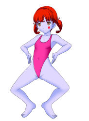 barefoot blue_skin breasts haigure happy_trance leotard nanako_dojima persona_(series) persona_4 red_hair simple_background small_breasts spread_legs tattoo tongue tongue_out twintails rating:Questionable score:2 user:Sleepyhead97