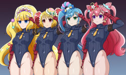 absurdres amane_kasai arm_bands bangs bare_legs blonde_hair blue_eyes blue_hair bracers breasts capcom crossover cure_finale cure_precious cure_spicy cure_yum-yum delicious_party_precure earrings empty_eyes expressionless female_only femsub fingerless_gloves gloves green_eyes hair_bun_covers hair_buns hair_ornament hair_ribbon heart kokone_fuwa leotard long_hair magical_girl multicolored_hair multiple_girls multiple_subs pink_hair ponytail precure purple_eyes ran_hanamichi red_eyes ribbon saluting shadaloo_dolls side_ponytail simple_background skymidaisuki standing standing_at_attention straight-cut_bangs street_fighter tie twintails yui_nagomi rating:Questionable score:52 user:JustChilling