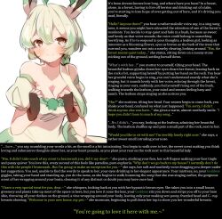 animal_ears brown_eyes caption cleavage drainedfoxy_(manipper) female_pov femdom happy_trance hypnotic_gas hypnotic_voice leafeon long_hair looking_at_viewer manip multicolored_hair nintendo pokemon pov pov_sub takeshima_(nia) text rating:explicit score: user:drainedfoxy