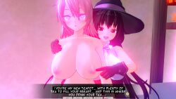 3d absurdres black_eyes black_hair bottomless breasts custom_maid_3d_2 hard_translated large_breasts long_hair nude smile spiral_eyes swallow774 symbol_in_eyes text topless translated white_hair witch witch_hat rating:Explicit score:12 user:Amazingbrahjr