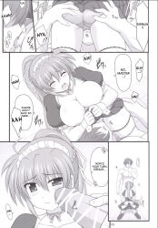 altered_common_sense breasts exposed_chest huge_breasts kneeling licking magic magical_girl_lyrical_nanoha maid monochrome panties ponytail signum skirt skirt_lift tagme text translated rating:Explicit score:7 user:L12@