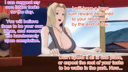 3d altered_common_sense aware blonde_hair breasts brown_eyes clothed dialogue dogdog english_text femsub maledom naruto_(series) text tsunade rating:Safe score:2 user:Bootyhunter69