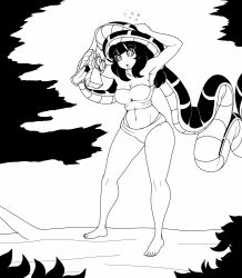 black_hair breasts coils confused disney femsub greyscale hypnofood hypnotic_eyes jungle_girl kaa large_breasts loincloth long_hair maledom midriff open_mouth original outdoors ring_eyes snake the_jungle_book tube_top rating:Questionable score:87 user:Disastermaster55
