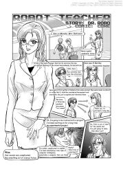 blush breasts comic coneita dr.robo glasses greyscale large_breasts long_hair monochrome original short_hair text traditional rating:Questionable score:27 user:hypno