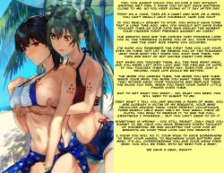 beach bikini black_hair blush breasts brown_eyes brown_hair caption drool female_only femdom femsub green_hair groping huge_breasts hypnotic_breasts kaga_(kantai_collection) kantai_collection large_breasts long_hair manip navel open_mouth orange_eyes short_hair swimsuit symbol_in_eyes tattoo text twintails yellow_eyes yuri zakii03 zuikaku_(kantai_collection) rating:questionable score: user:maisteroftheden