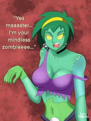 absurdres brain_drain breasts femsub large_breasts open_mouth rottytops shantae_(series) syas-nomis symbol_in_eyes text wayforward zombie rating:questionable score: user:damonaslave