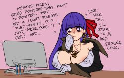  bb_(fate/extra_ccc) bimbofication brain_drain computer fate/grand_order fate_(series) female_only femsub humor large_breasts panzermeido purple_eyes purple_hair solo text  rating:explicit score: user:a_anon264252