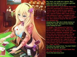  blonde_hair blush breasts celestia_ralgris cleavage expressionless femsub large_breasts long_hair manip misterman4_(manipper) saijaku_muhai_no_bahamut spiral_eyes symbol_in_eyes text  rating:safe score: user:misterman4