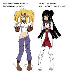 animal_ears black_hair blonde_hair collar dialogue femsub idpet magic monster_girl paws tail text transformation rating:Questionable score:9 user:IDPet