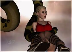 3d blonde_hair breasts coils dazed femsub gladiator_sandals hypnotic_eyes kaa_eyes large_breasts open_mouth rh70 short_shorts sitting snake tank_top rating:Questionable score:16 user:iksheno