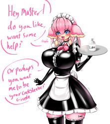 apron audino bangs barcode bimbofication bimbovaporeon blue_eyes bow breasts choker cosplay dialogue female_only femsub forced_employee frills furry gloves huge_breasts large_lips latex lipstick maid maid_headdress nintendo nurse pink_hair pink_skin pokemon prostitution short_hair simple_background solo speech_bubble standing tail tattoo tech_control text thighhighs transgender tray white_background rating:Safe score:33 user:OldLurker