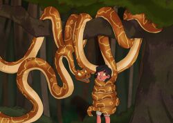  black_hair coils disney femdom freckles kaa malesub mowgli mowgli's_4d_jungle_adventure phantomgline short_hair snake the_jungle_book yellow_eyes  rating:safe score: user:kaaxmancub