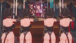 3d animal_ears ass breasts brown_hair cat_ears cat_girl choker custom_maid_3d_2 customouka female_only femdom femsub gloves huge_breasts leotard long_hair mask multiple_girls multiple_subs opera_gloves pink_eyes purple_hair saluting standing standing_at_attention tail tech_control twintails rating:Questionable score:19 user:VortexMaster
