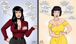 awmbh before_and_after black_hair breasts cleavage dc_comics domestication dress english_text female_only femsub large_breasts large_lips lois_lane long_hair polmanning purple_eyes short_hair speech_bubble stage_hypnosis super_hero text western rating:Safe score:150 user:AWMBH