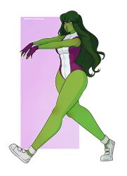 femsub gloves green_hair green_skin marvel_comics merunyaa she-hulk spiral_eyes super_hero symbol_in_eyes zombie_walk rating:safe score: user:sleepyhead97