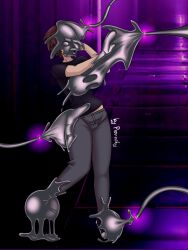 breasts brown_hair clothed drone glowing latex original porniky resisting restrained short_hair solo tagme transformation rating:Questionable score:15 user:AGBell8