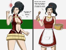 absurdres apron before_and_after black_eyes black_hair breasts cleavage crystal domestication dress earrings english_text female_only femsub happy_trance housewife jewelry large_breasts momo_yaoyorozu my_hero_academia necklace pendulum polmanning stepfordization text rating:Questionable score:177 user:PolManning
