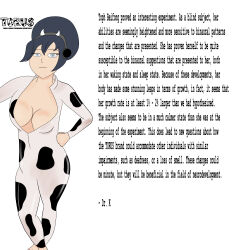 absurdres avatar_the_last_airbender barefoot black_hair bodysuit breasts cleavage cow_girl cow_print female_only femsub headphones horns hucow hypnotic_accessory hypnotic_audio large_breasts latex nickelodeon short_hair tech_control temperancedraws text toph western rating:Questionable score:17 user:Temperance